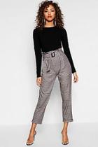 Boohoo Heritage Check Belted Tapered Trouser