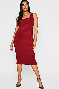 Boohoo Plus Ribbed Square Neck Midi Dress
