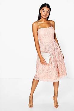 Boohoo Boutique  Embroidered Strappy Midi Skater Dress