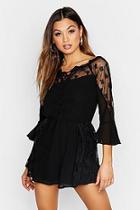 Boohoo Lace Up Peasant Sleeve Playsuit