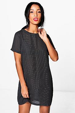 Boohoo Ailani Micro Polka Dot Shift Dress