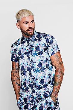 Boohoo Floral Print Short Sleeve Satin Shirt Co-ord