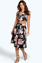 Boohoo Suzan Floral Box Pleat Midi Skirt Co-ord Set Multi