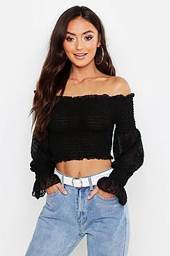 Boohoo Petite Dobby Mesh Sheered Top