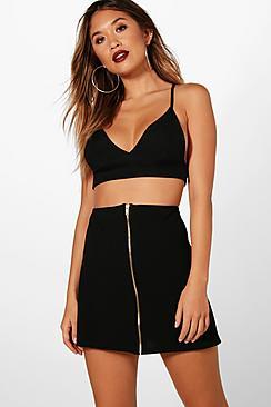 Boohoo Zip Through A Line Mini Skirt