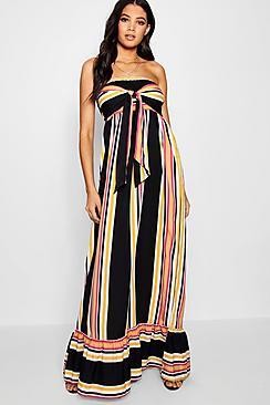 Boohoo Tall Emily Knot Front Stripe Maxi Dress