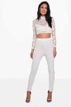 Boohoo Jean Lace Crop & Skinny Trouser Co-ord Set