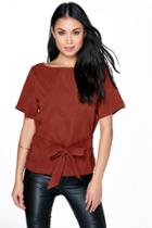 Boohoo Lilly Tie Front Shell Top Chestnut