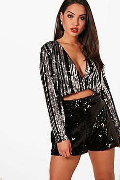 Boohoo Naomi Sequin Stripe Wrap Top