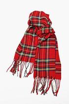 Boohoo Red Check Knitted Tassel Scarf