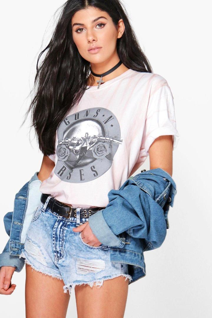 Boohoo Charlie Guns N Roses Oversized Washed Band Tee Pink