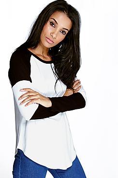 Boohoo Amber Curved Hem Raglan Sleeve Baseball T-shirt