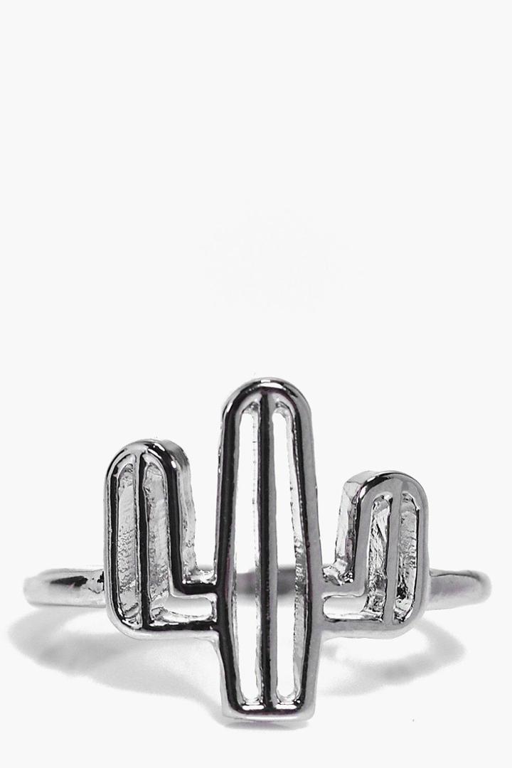 Boohoo Eleanor Cut Out Cactus Ring Silver