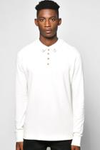 Boohoo Long Sleeved Pique Polo Ecru