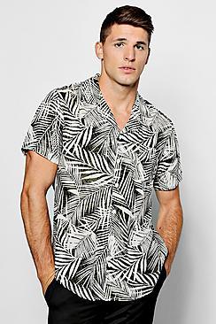 Boohoo Tonal Leaf Print Short Sleeve Shirt