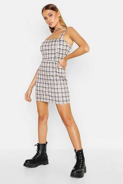Boohoo Check Jersey Pinny Dress