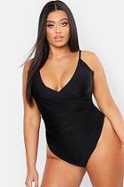 Boohoo Plus Control Wrap Over Swimsuit