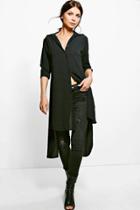 Boohoo Annie Woven Open Back Longline Shirt Black