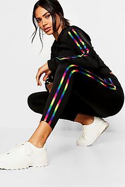 Boohoo Fit Rainbow Side Stripe Leggings