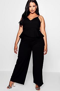 Boohoo Plus Strappy Peplum Jumpsuit