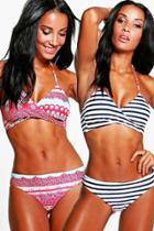 Boohoo Fiji Reversible Wrap Contrast Bikini Multi