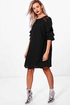 Boohoo Triple Frill Lace Insert Swing Dress