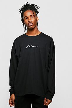 Boohoo Oversized Man Signature Long Sleeve Cuffed T-shirt