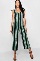 Boohoo Stripe Tie Shoulder Jumpsuit