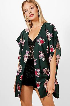 Boohoo Raegan Dark Floral Woven Kimono