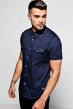 Boohoo Navy Short Sleeve Western Style Shirt