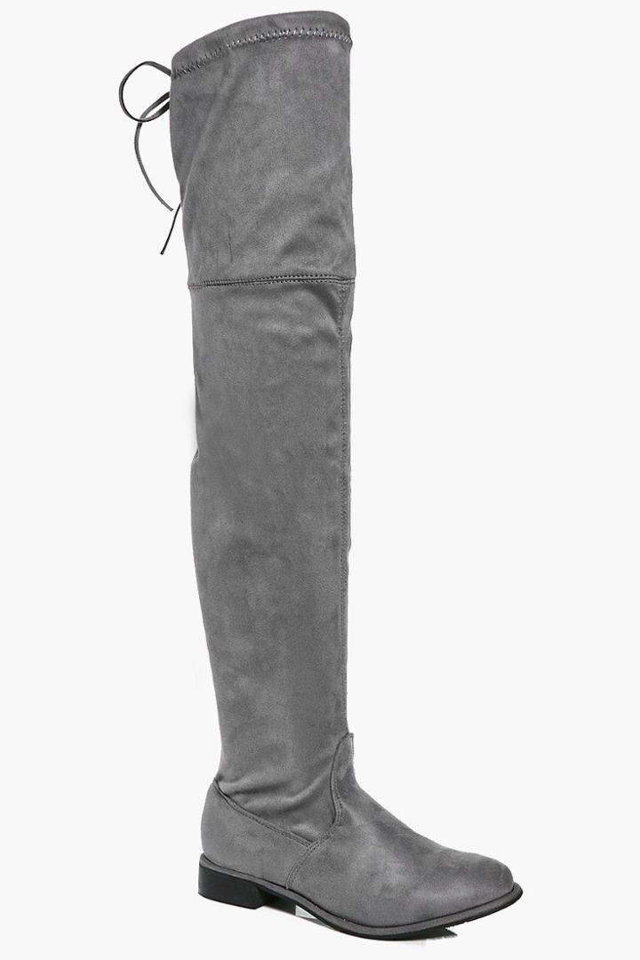 Boohoo Taylor Flat Over The Knee Boot Grey