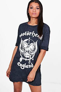 Boohoo Ziggy Motorhead Acid Wash T-shirt Dress