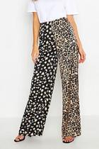 Boohoo Leopard Satin Splice Wie Leg Trouser