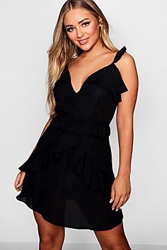 Boohoo Grace Multi Ruffle Woven Tea Dress