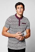 Boohoo Geo Print Polo T-shirt With Contrast Colour