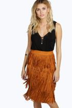 Boohoo Boutique Luana Tassle Suedette Midi Skirt Rust