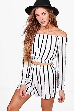 Boohoo Hanna Stripe Crop & Short Co-ord Set