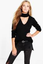 Boohoo Lillie Choker Strap V Neck Jumper Black