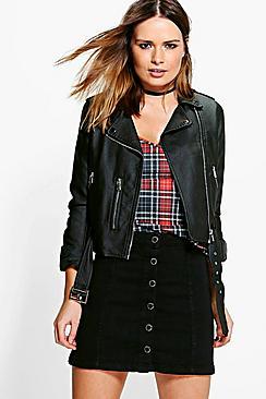 Boohoo Jessica Black Denim Button Through Denim Skirt