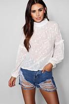 Boohoo Petite Star Embroidered Exaggerated Sleeve Blouse