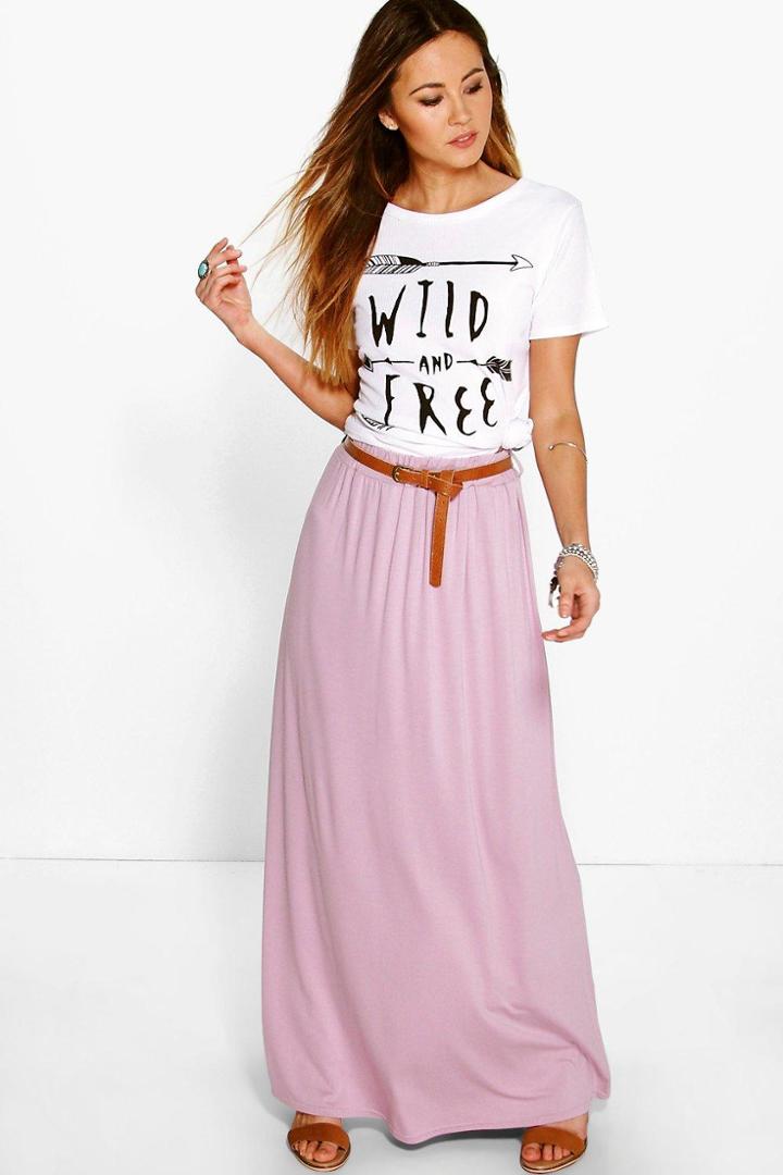 Boohoo Vivian Jersey Belted Maxi Skirt Mauve