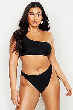 Boohoo Plus One Shoulder High Leg Bikini