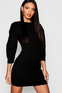 Boohoo Button Detail Volume Sleeve Shift Dress