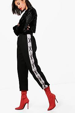 Boohoo Larsa Eyelet Lace Up Contrast Sweat Joggers