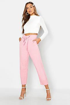 Boohoo Tie High Waist Boyfriend Jean