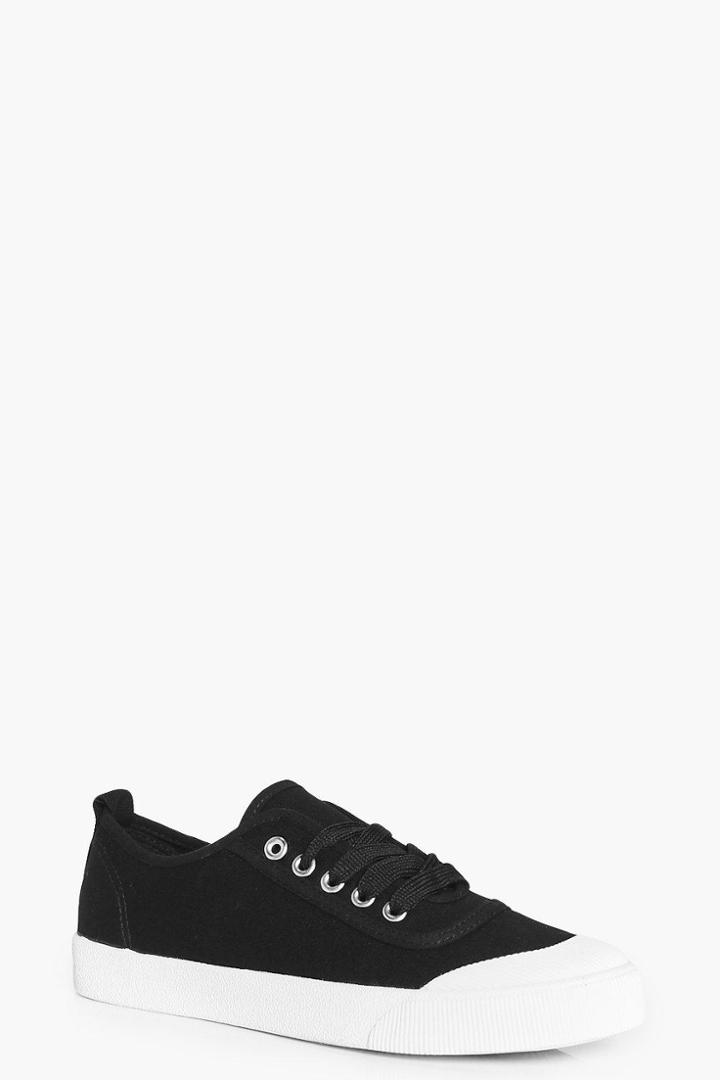 Boohoo Olivia Lace Up Canvas Pump Black