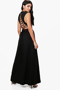 Boohoo Lace Up Back Maxi Dress