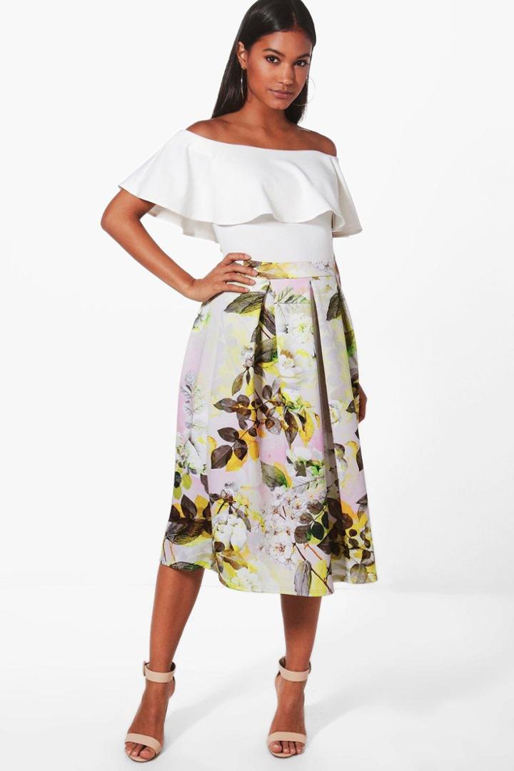 Boohoo Sala Summer Floral Box Pleat Skater Skirt Multi