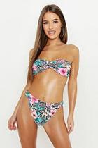 Boohoo Petite Mono Floral Print Bandeau Bikini