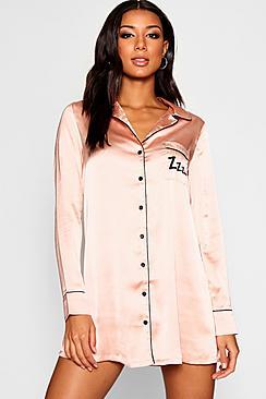 Boohoo Zzz Satin Piped Night Shirt